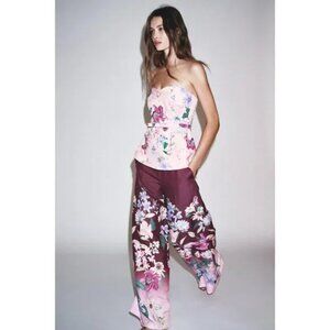 ZARA FLORAL PRINT WIDE-LEG TROUSERS